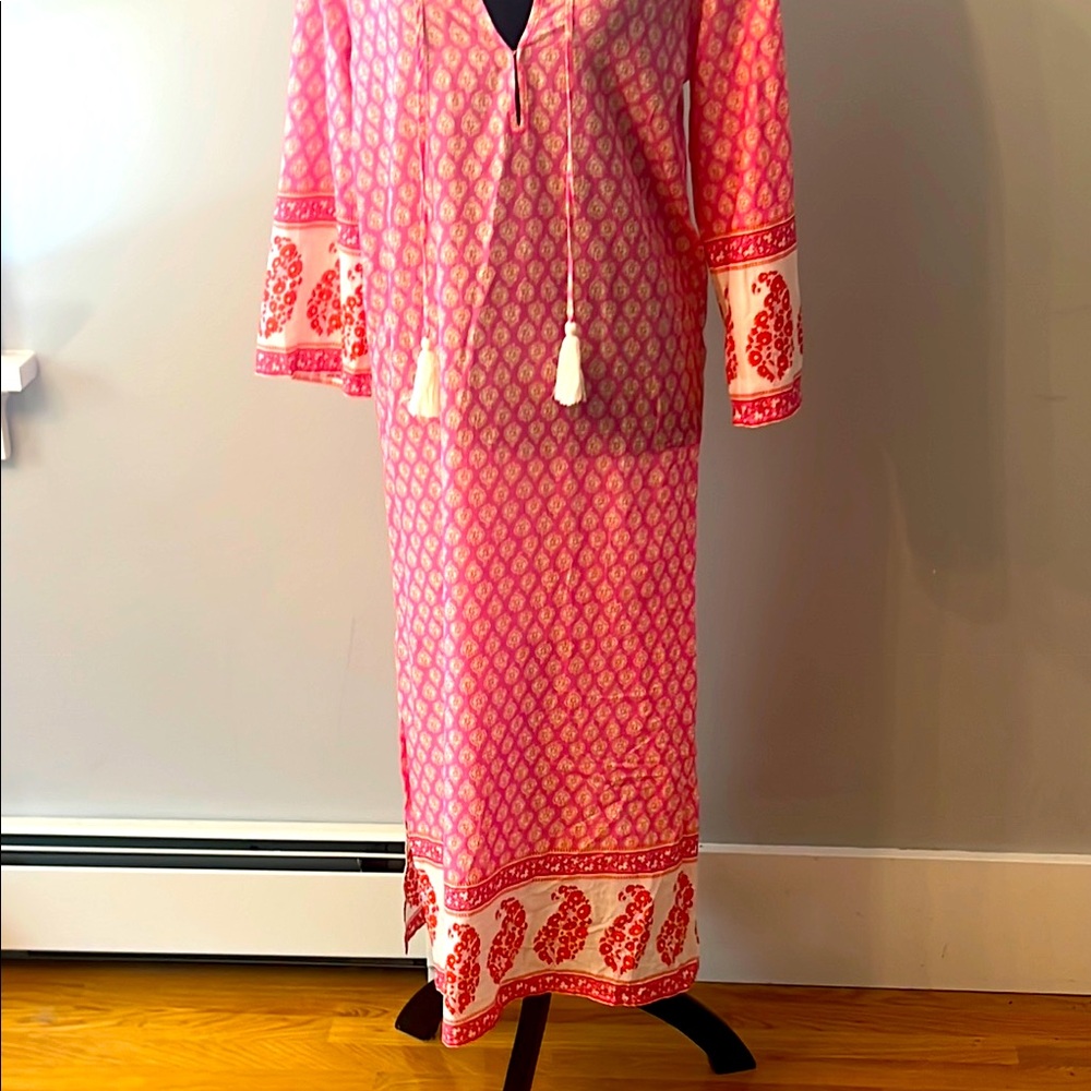 Pink Printed Boho Tassel Maxi Dress